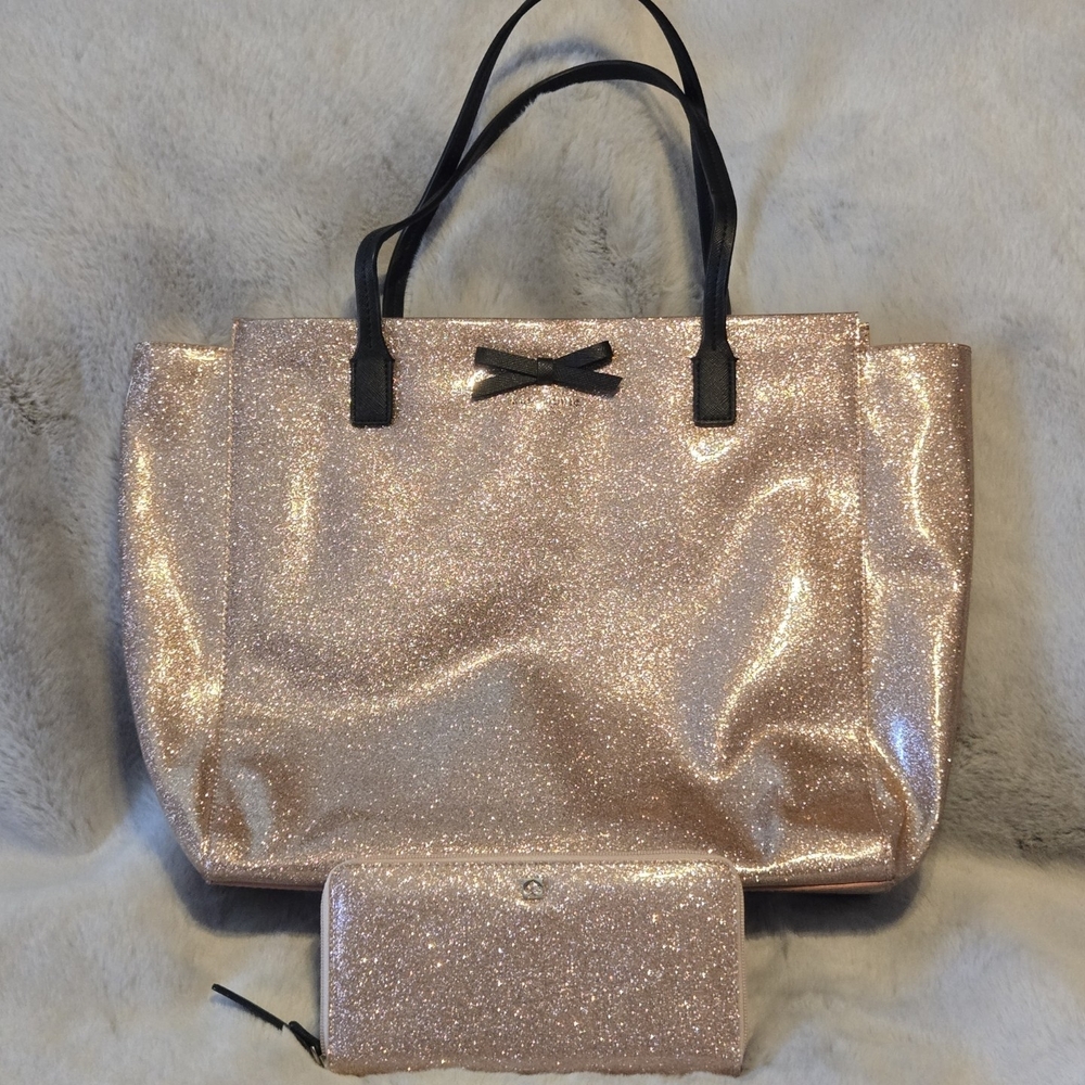 Kate Spade Sparkling Rose Gold Shoulder Bag with Wallet